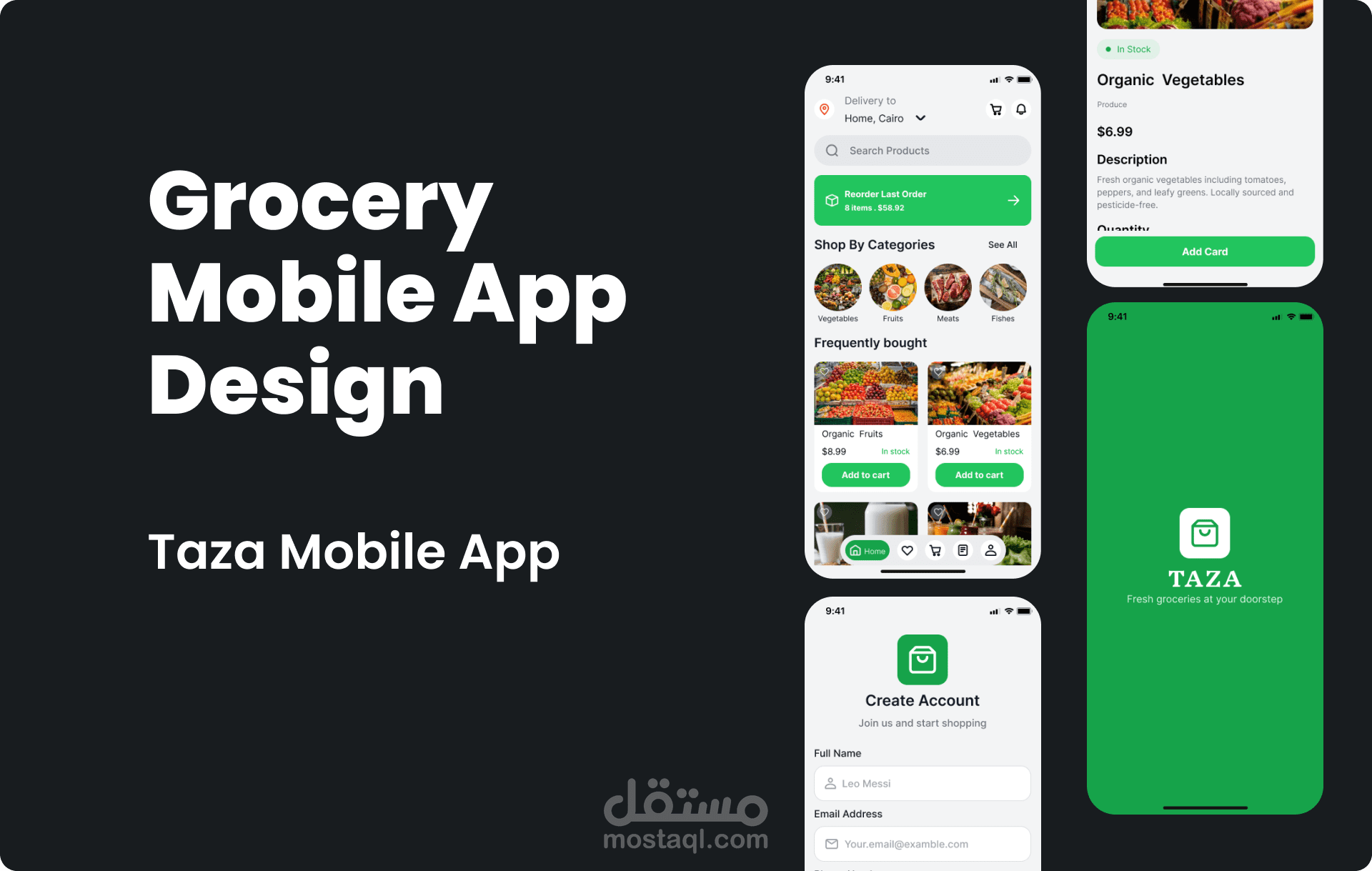 تصميم تطبيق تسوق إلكتروني للمواد الغذائية (Grocery App UI/UX)