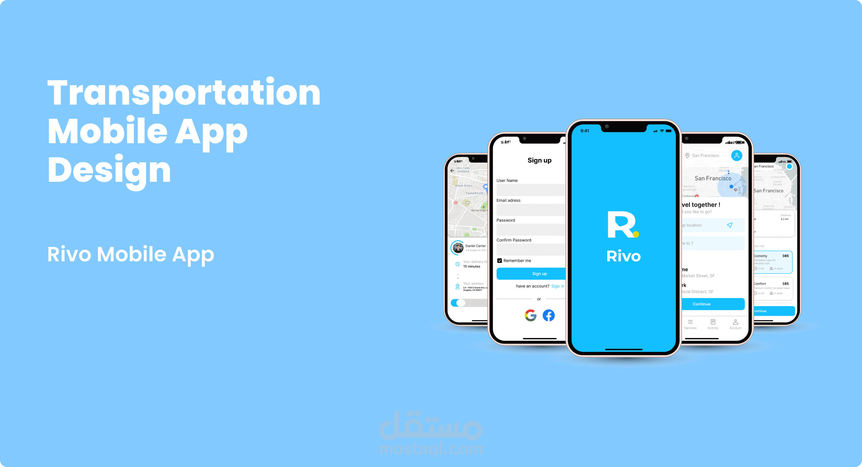 تصميم تطبيق حجز رحلات (Ride Booking App UI/UX)
