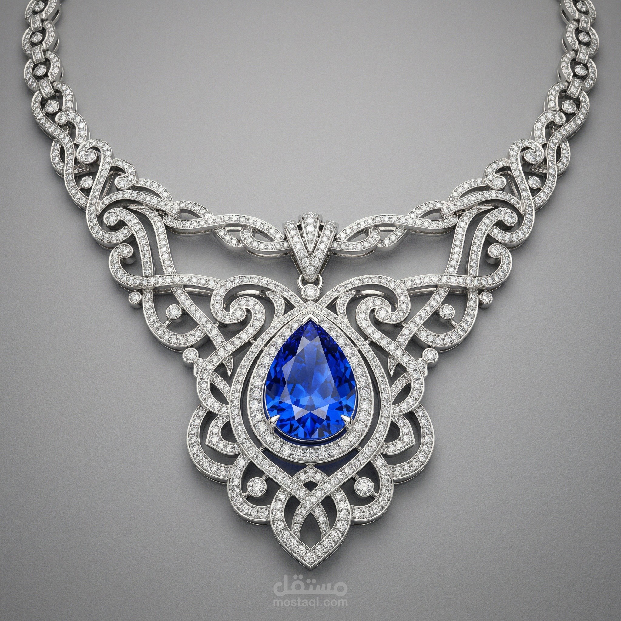 تصميم قلادة (Pendant) ملكية فاخرة مرصعة بالألماس والياقوت.