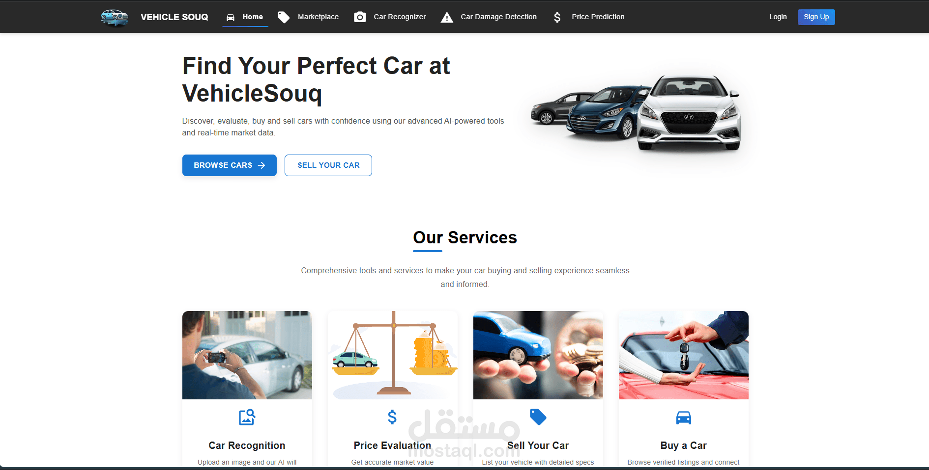 منصة ذكية متكاملة لإدارة وعرض المركبات مع تحليل الصور وتقدير الأسعار واكتشاف الأضرار