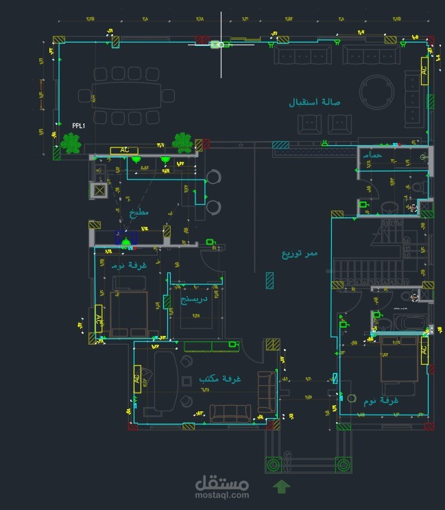 تصميم مخارج الكهرباء والبرايز و light current لفيلا سكنية
