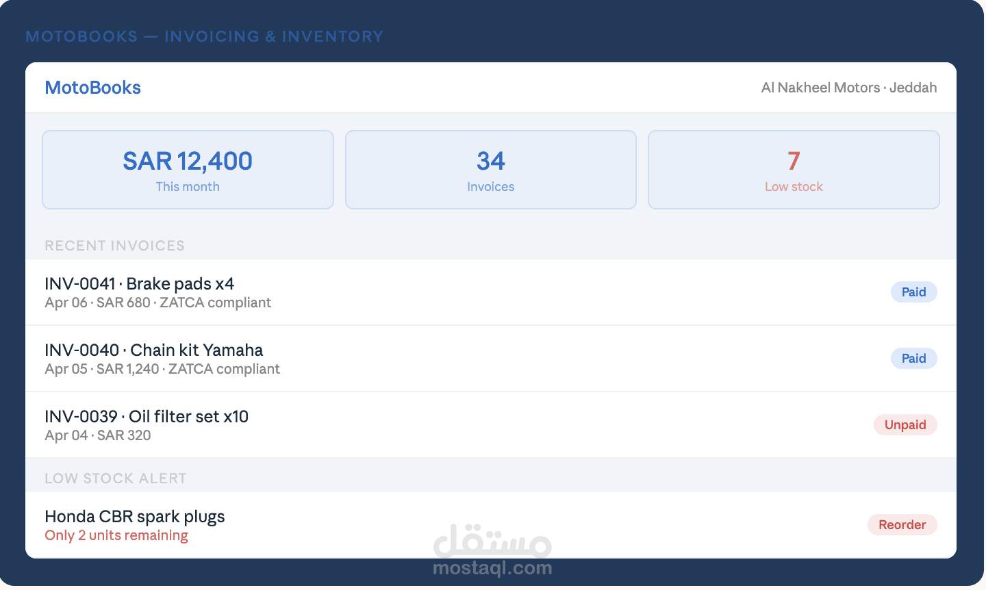 MotoBooks — Invoicing & Inventory for Motorcycle Shops