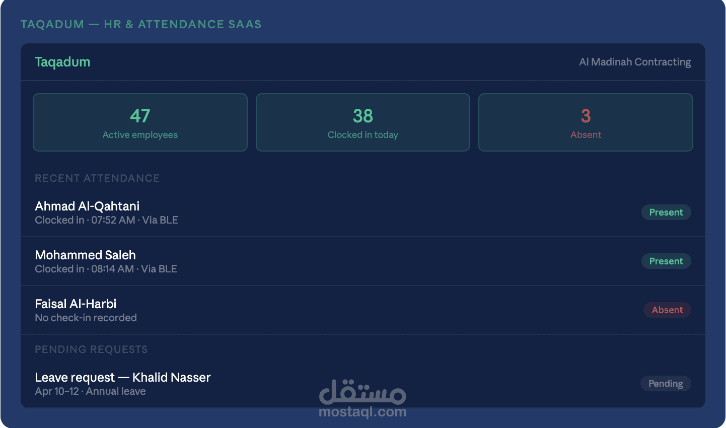 Taqadum — HR & Attendance SaaS for Saudi SMEs