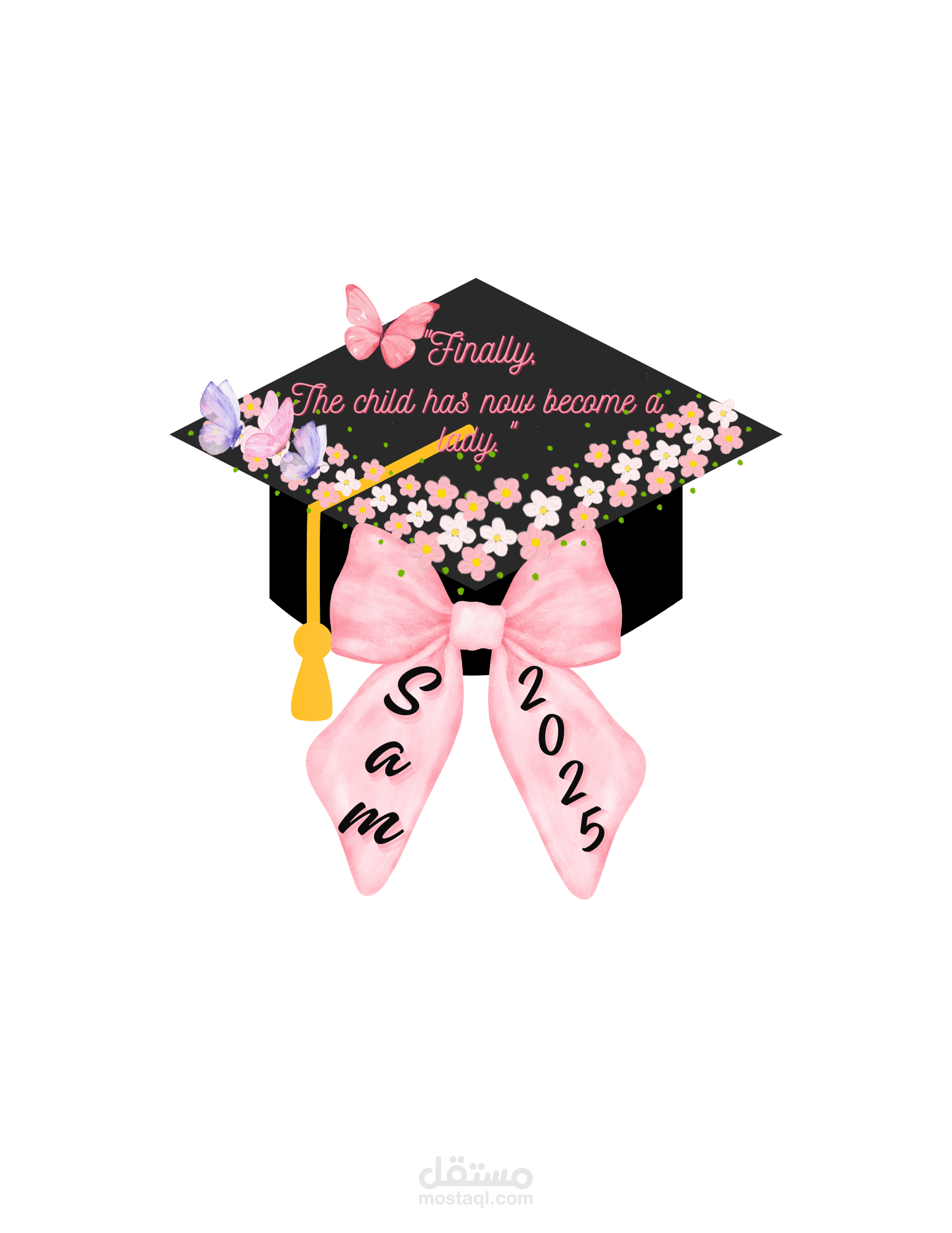 تصميم فني مخصص لقبعة تخرج (Graduation Cap Design).