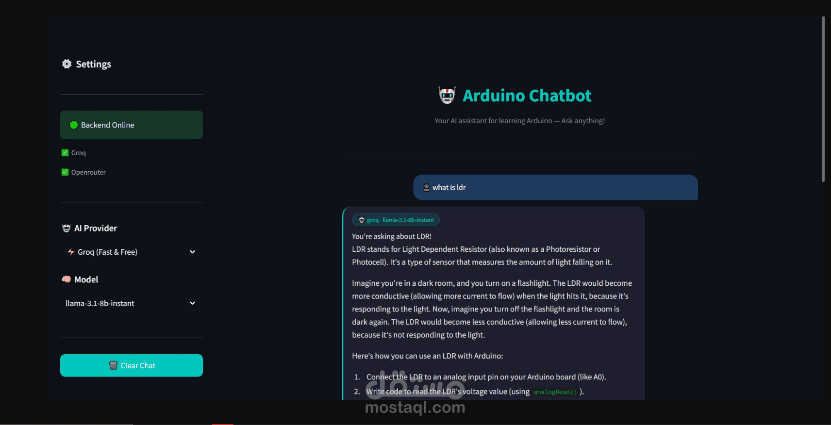 Arduino Chatbot API