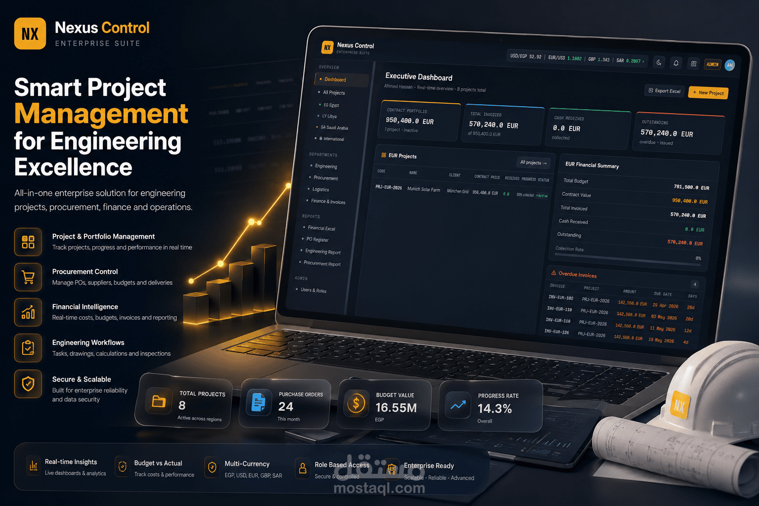 NexusControl ERP – نظام ERP متكامل لإدارة شركات المقاولات والمشاريع الهندسية