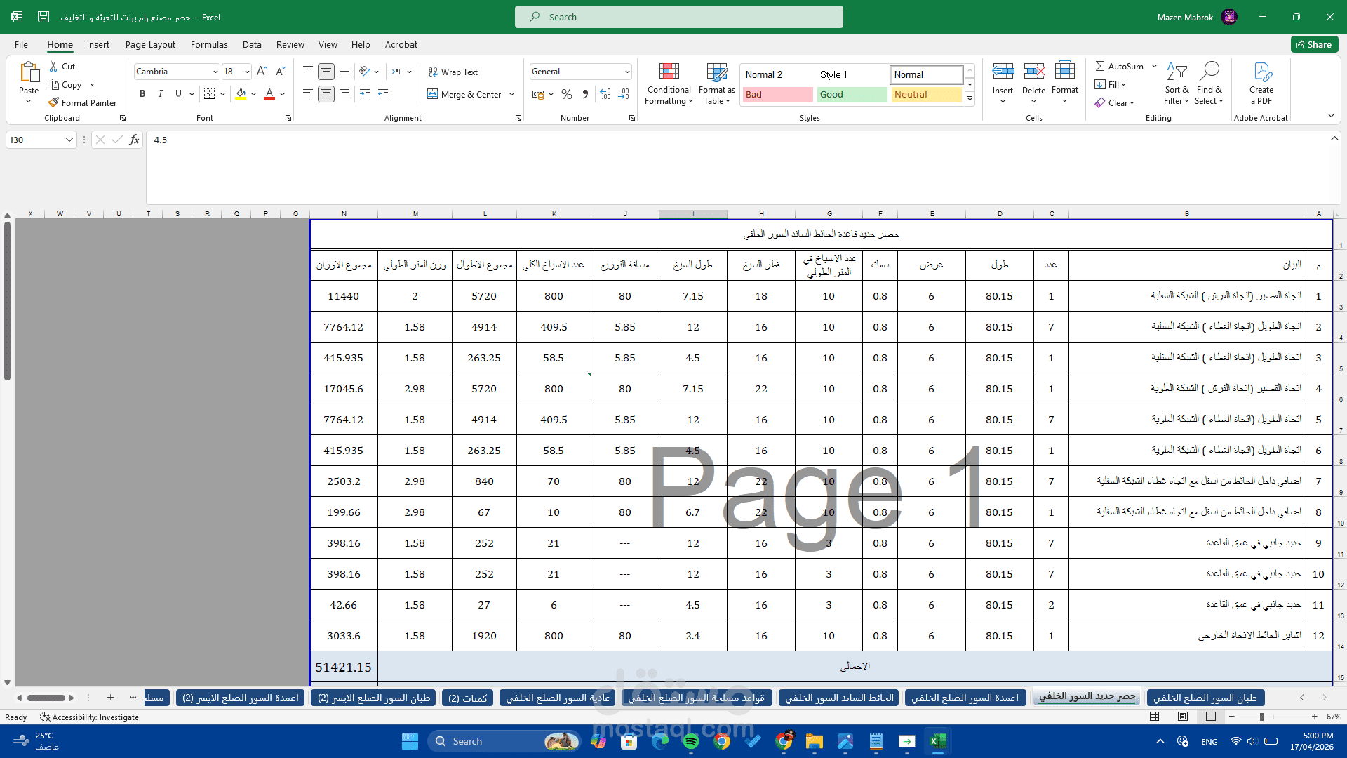 حصر كميات حديد