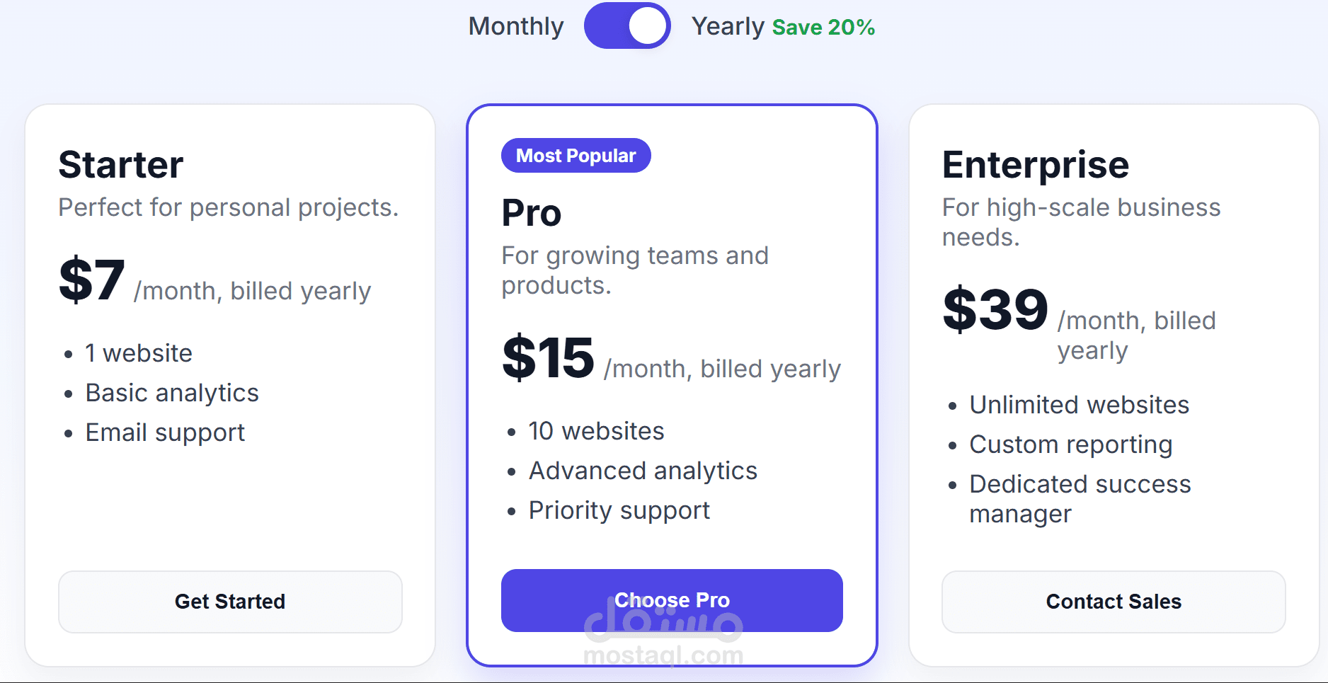 a pricing table