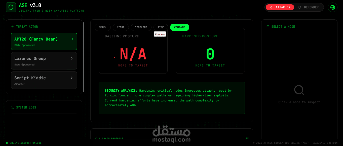 Attack Simulation Engine — 3D Network Security Platform with MITRE ATT&CK & AI Analysis
