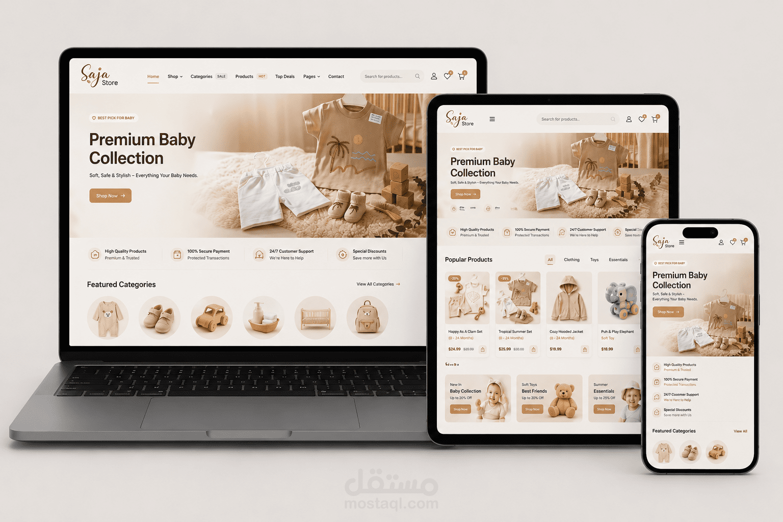 تصميم متجر إلكتروني (E-commerce Website Design) – متجر ملابس ومنتجات أطفال (Baby & Kids Store)