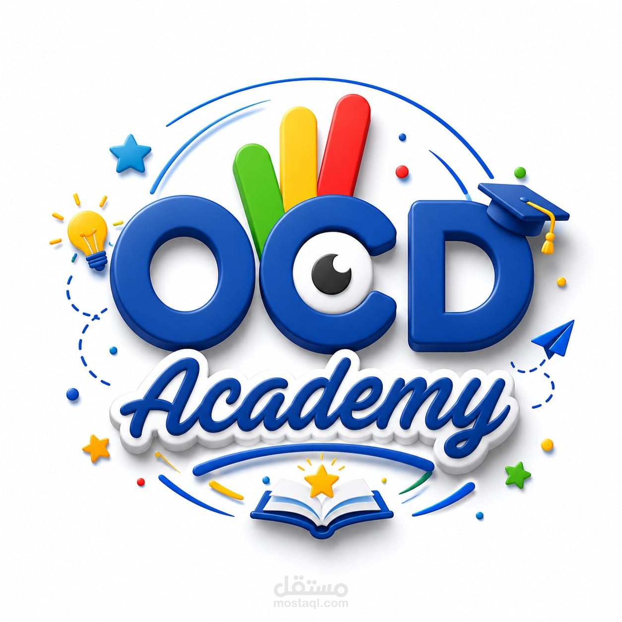 تصميم شعار ثلاثي الأبعاد احترافي لأكاديمية تعليمية (OCD Academy)