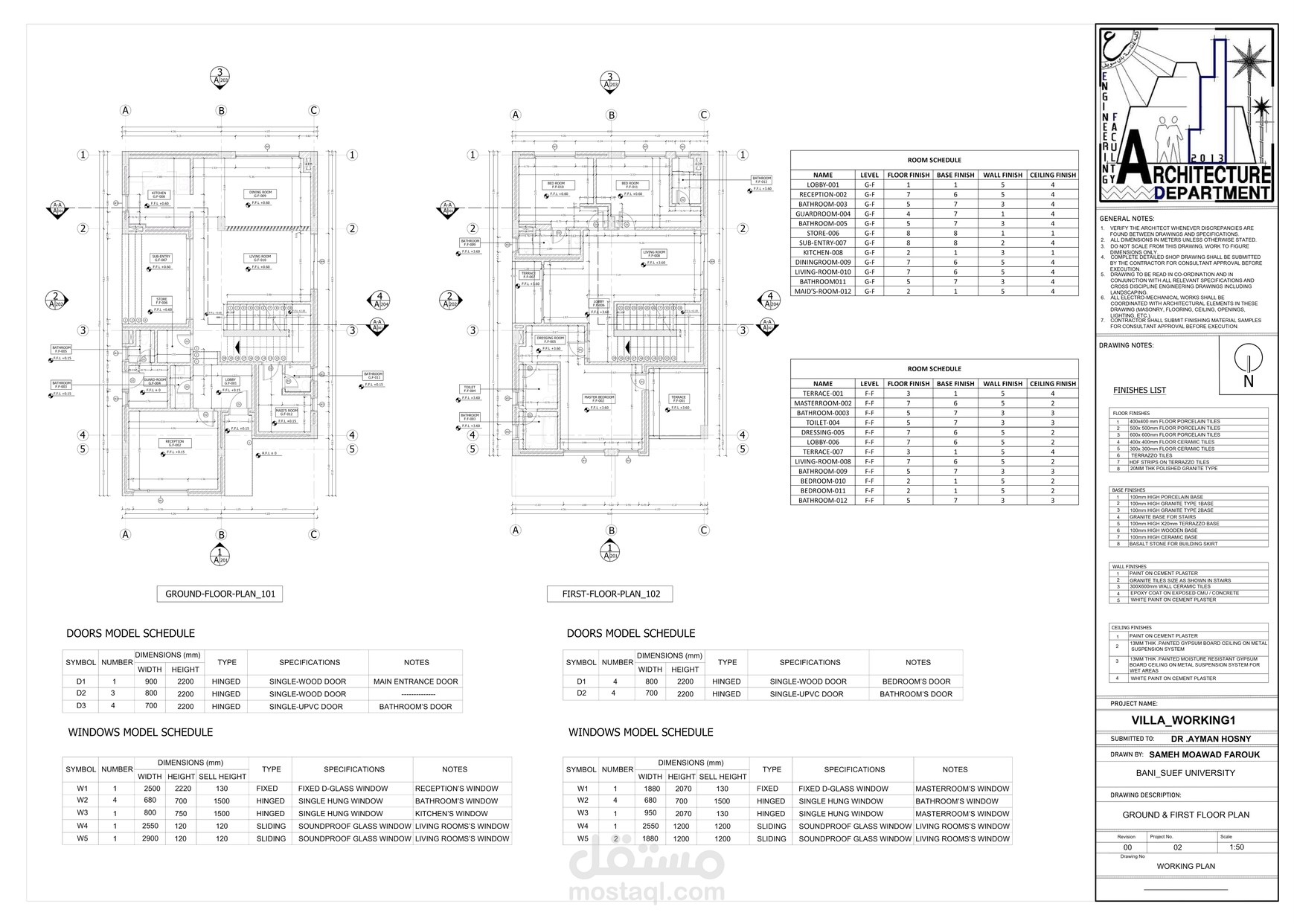 Villa project working & technical drawings