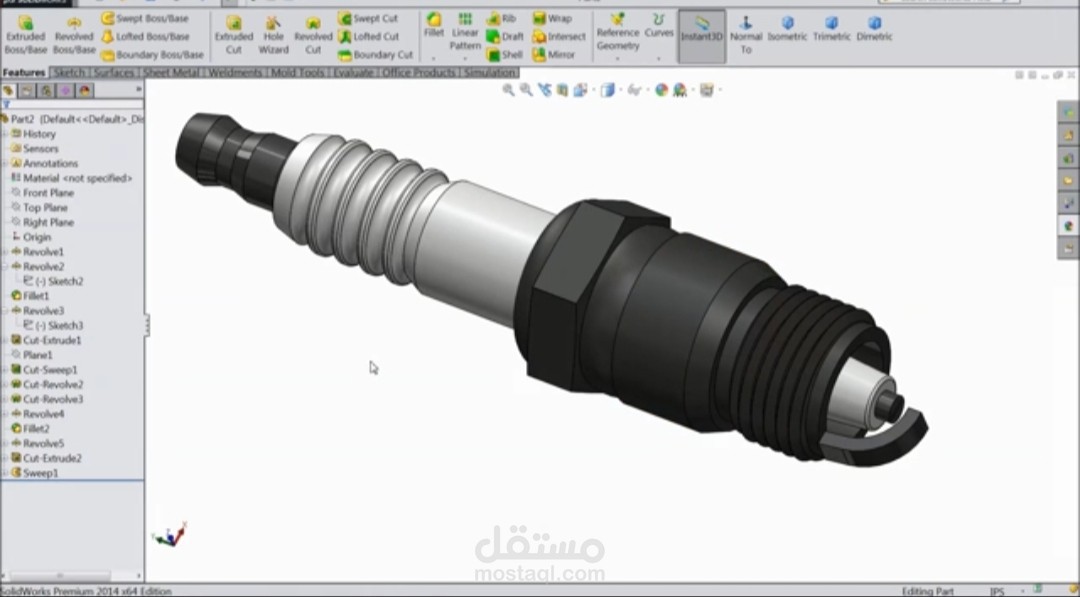 تصميم هندسي ثلاثي الأبعاد لشمعة احتراق (Spark Plug 3D CAD Model)