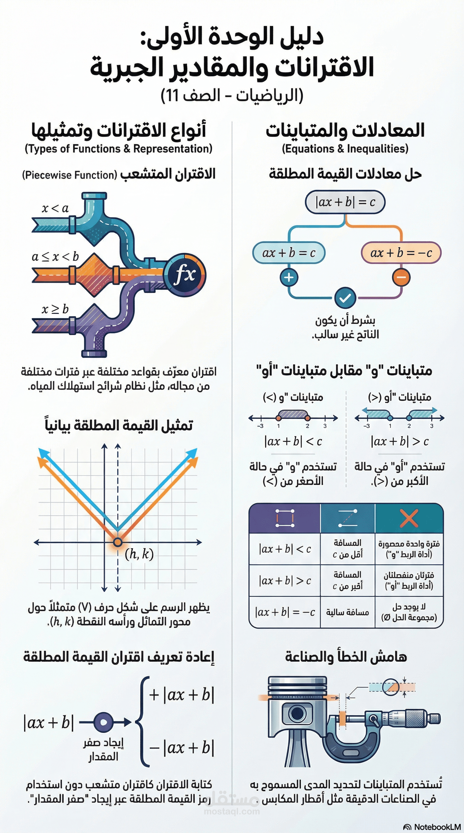وحدة الاقترانات والمقادير الجبرية (الصف 11) الدرس الاول : الاقترانات المتشعبة تصميم إنفوجرافيك تعليمي و ملخص لاهم مواضيع الدرس ppt