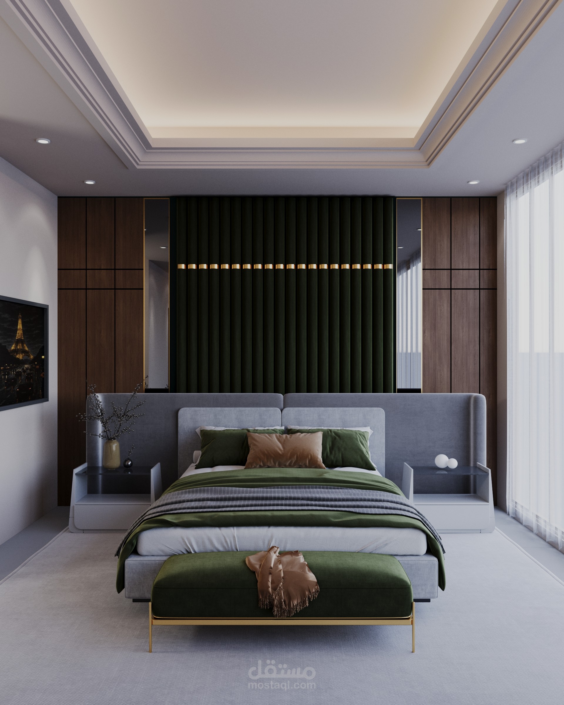 تصميم داخلي عصري ثلاثي الأبعاد بإضاءة واقعية وديكور فاخر