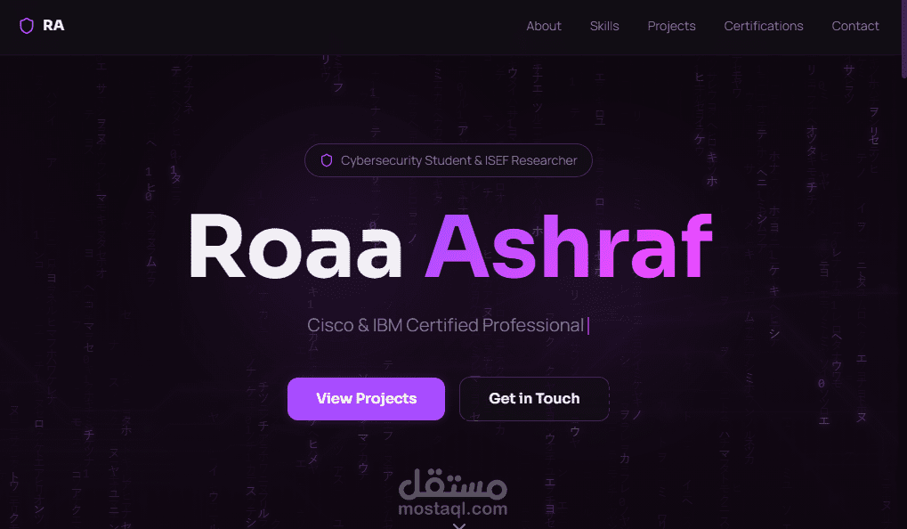 تصميم وتطوير بورتفوليو احترافي لمتخصص أمن سيبراني بتصميم عصري وجذاب