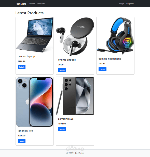 برمجة وتطوير متجر إلكتروني متكامل (TechStore) لبيع الأجهزة التقنية