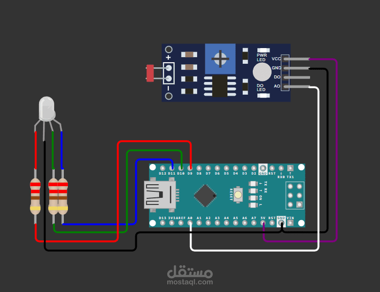 نظام إضاءة ذكي تلقائي بحساس الضوء LDR وLED RGB