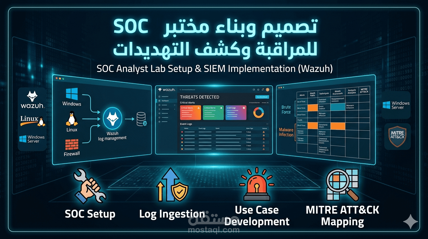 بناء مختبر SOC متكامل للمراقبة وكشف التهديدات | SOC Analyst Lab Setup