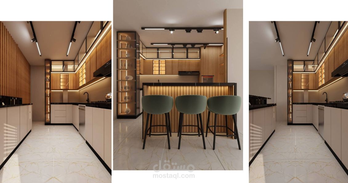 تصميم مطبخ مودرن فاخر بإضاءة احترافية – 3D باستخدام V-Ray