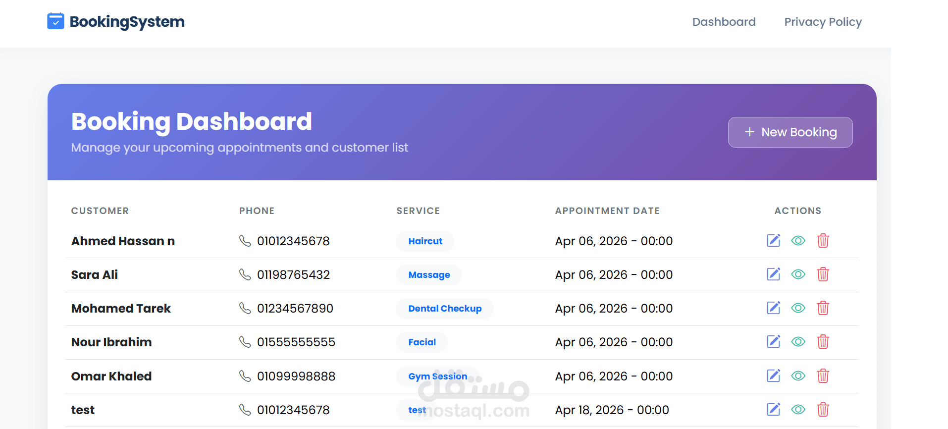 Booking Management system (MVC project)
