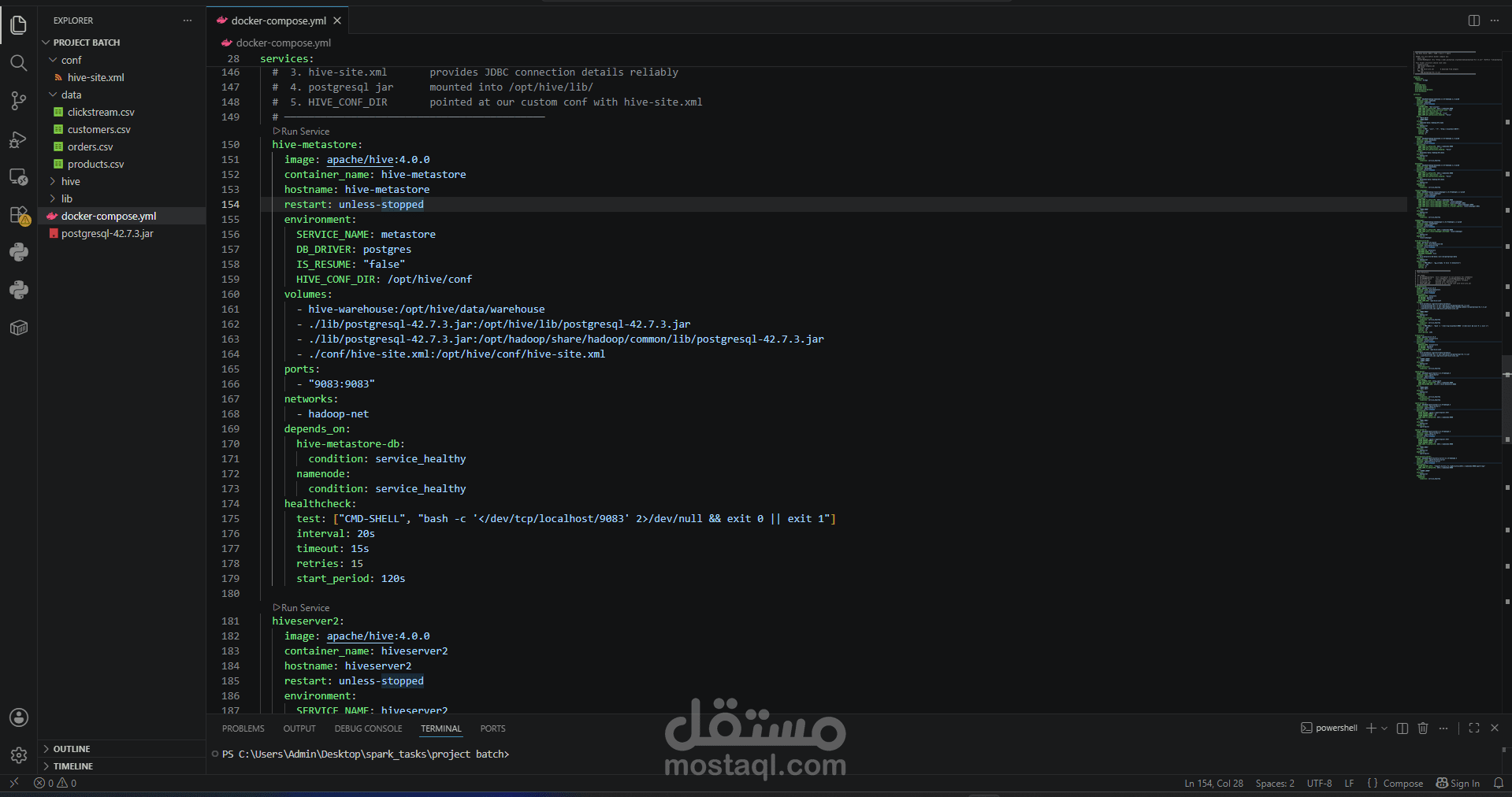 عداد وتشغيل بيئة Big Data متكاملة باستخدام Docker Compose تضم Hadoop و Hive و Spark داخل بيئة تطوير احترافية