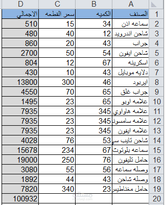 شيت مبيعات