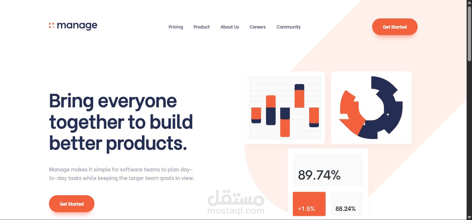 صفحة هبوط لتطبيق إدارة المهام (Manage)