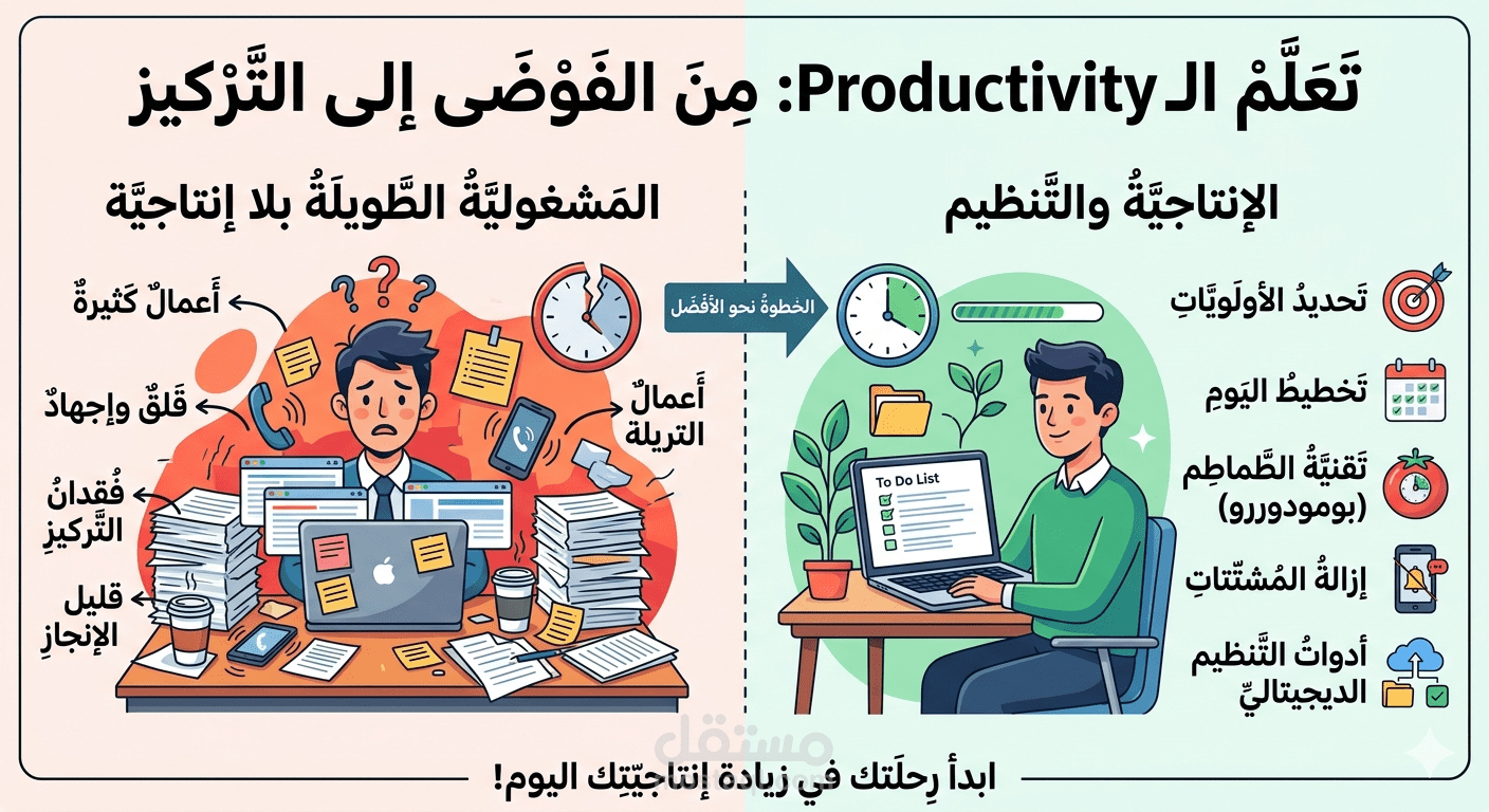 مشغول طول اليوم ومش عامل حاجة؟ اتعلم الـ Productivity