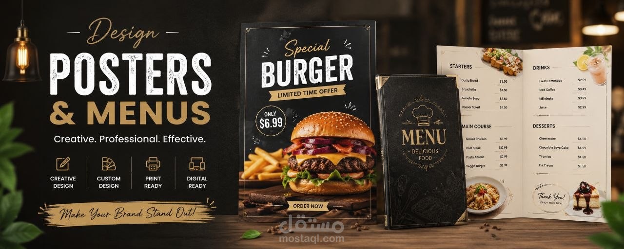تصميم Menu & Poster احترافي بأسلوب عصري وجودة عالية