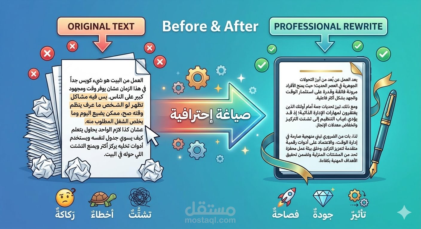 اعاده صياغه ابداعيه وتدقيق لغوي ونحوي شامل لرفع جوده المحتوي
