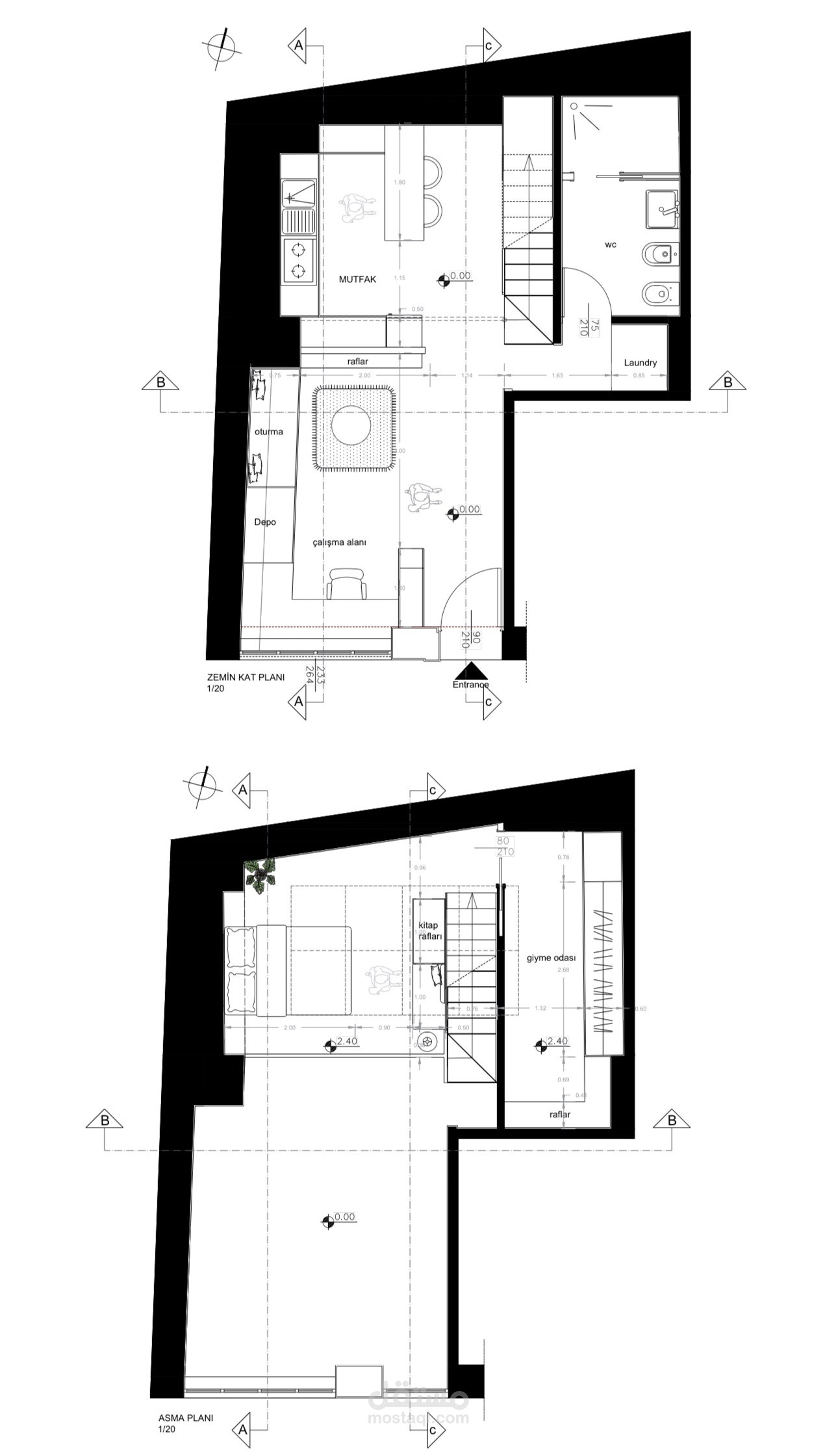 تصميم لوفـت لطالب معماري – 2D Architectural & Interior Design Project