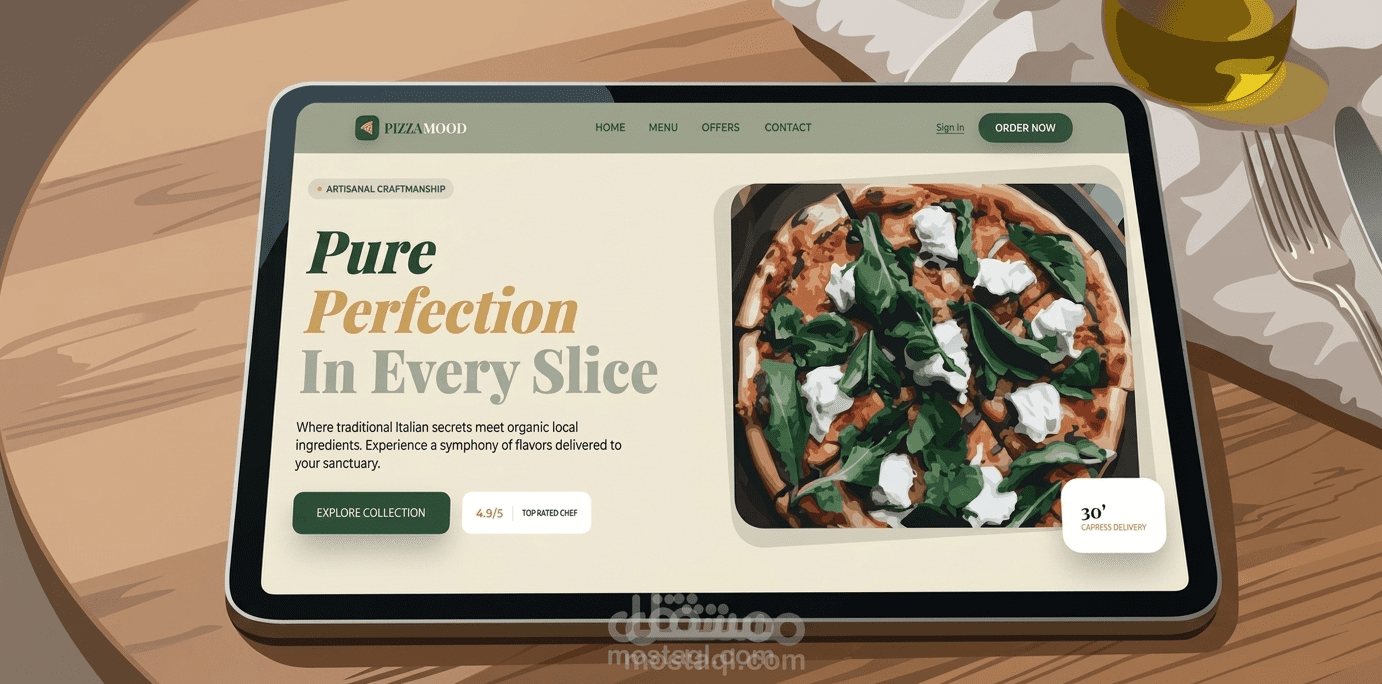 Landing Page احترافية لمطعم بيتزا إيطالي (Pizza Mood)