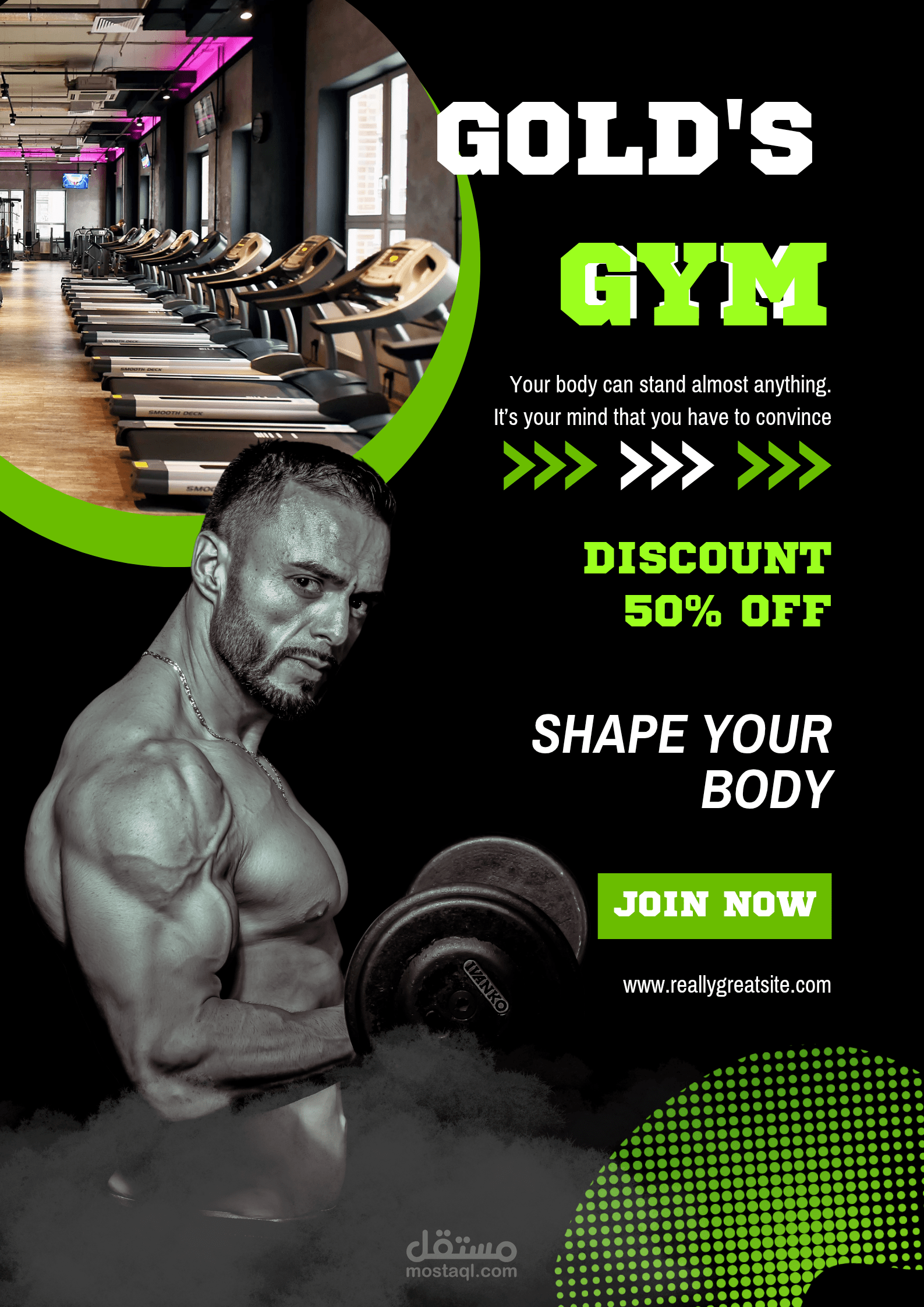 عمل تصميم اعلاني ل gold's gym للاستخدام علي السوشيال ميديا