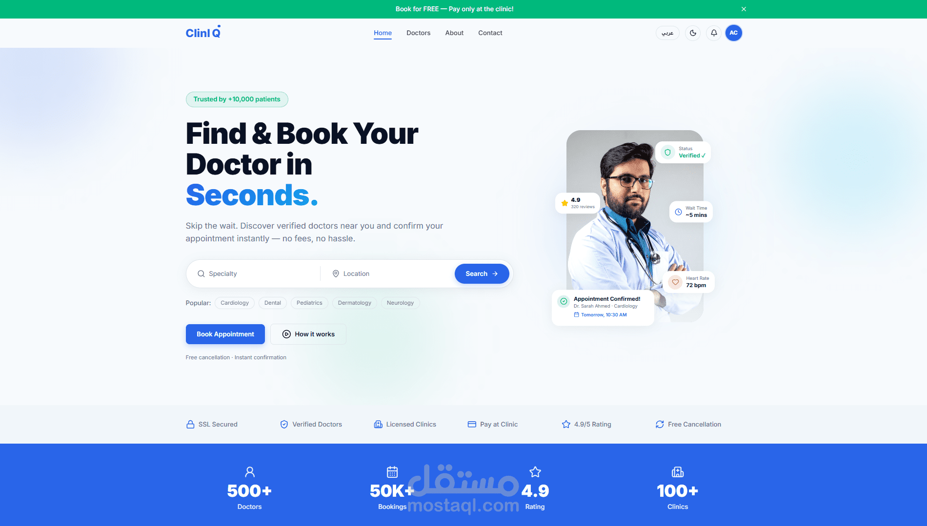 ClinIQ — Full-Stack Healthcare Booking Platform