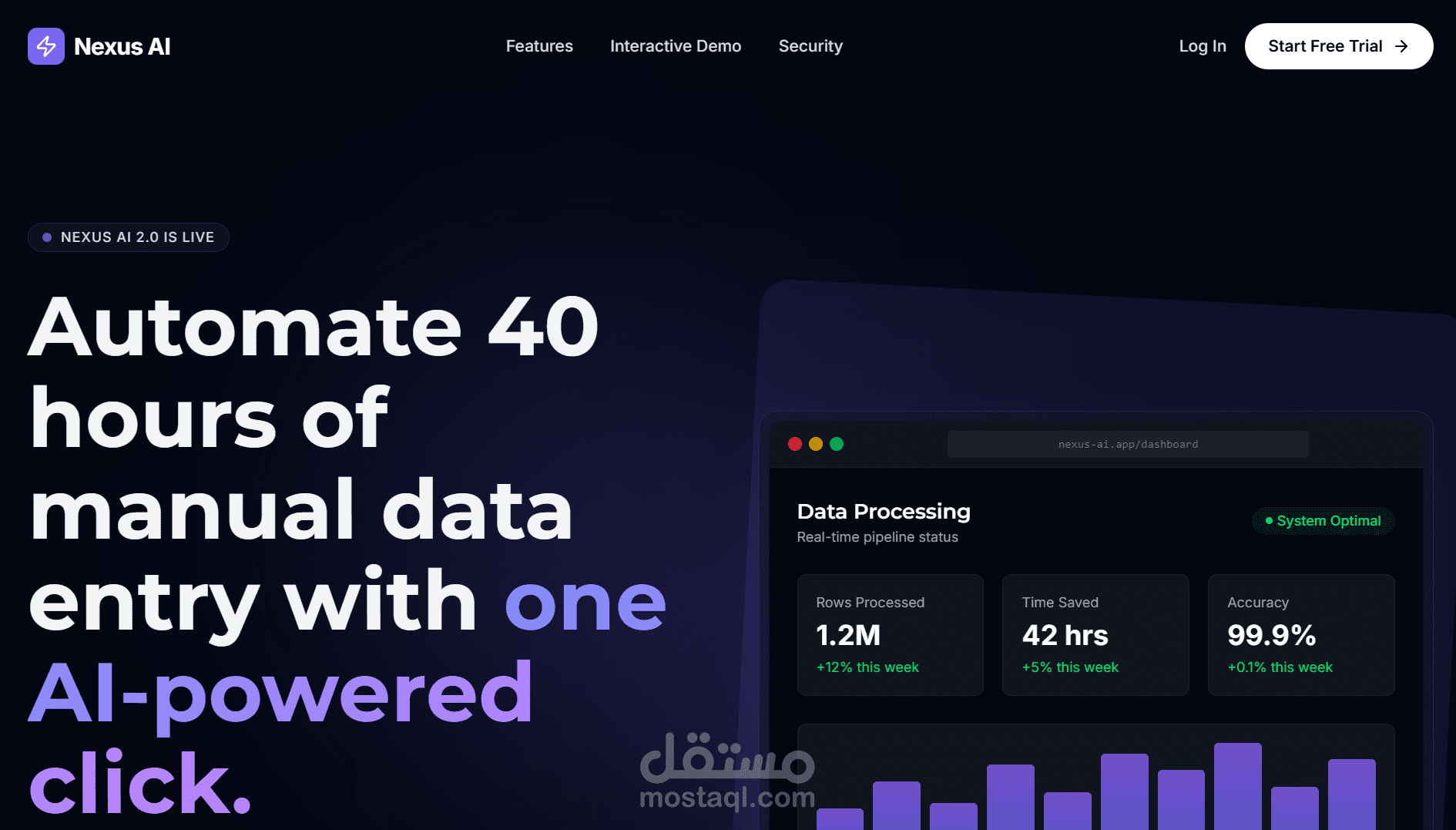 Nexus AI (v1) | واجهة ذكاء اصطناعي تفاعلية بنظام Dark Mode
