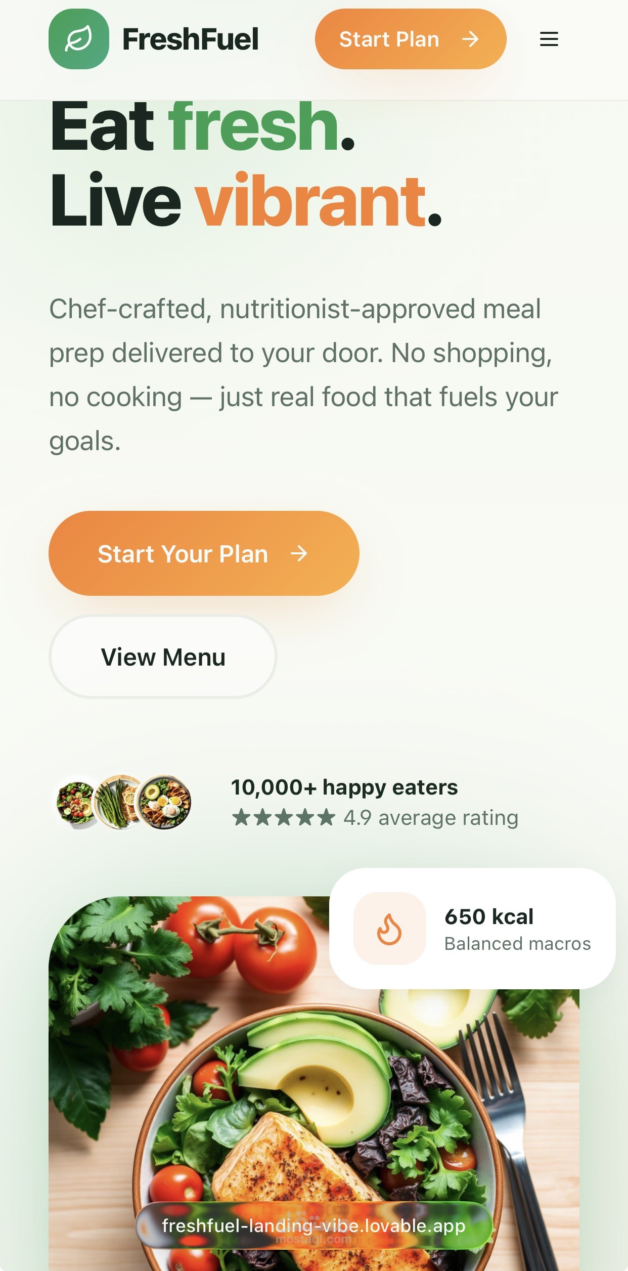 تصميم صفحة هبوط احترافية لخدمة وجبات صحية (freshfuel)
