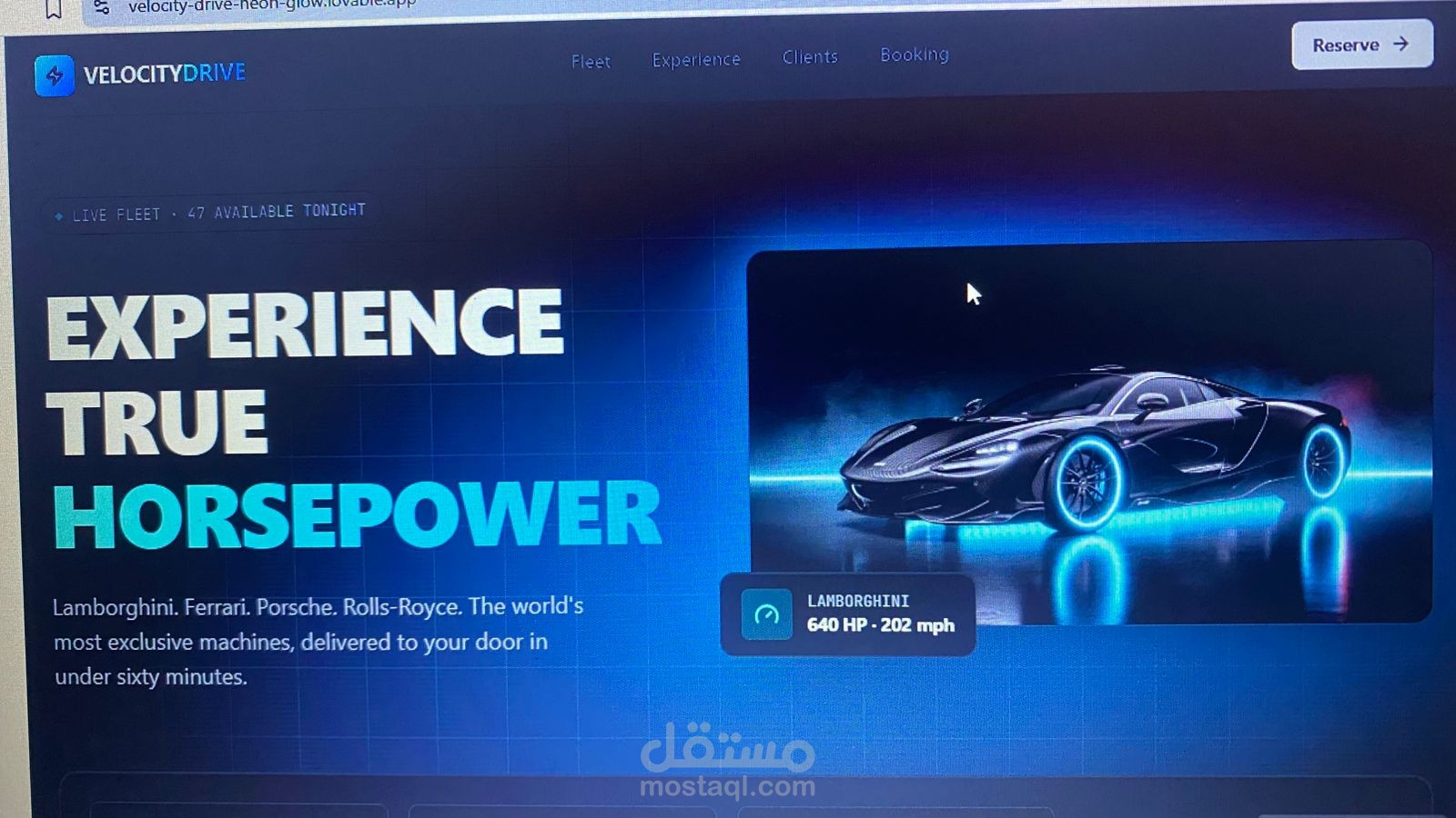 تصميم وتطوير موقع فاخر لتأجير السيارات السوبر (Velocity Drive)
