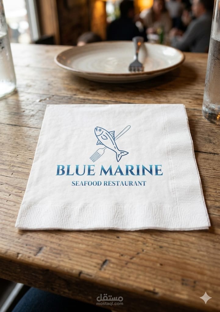 تصميم هوية بصرية وشعار لمطعم مأكولات بحرية (Blue Marine).