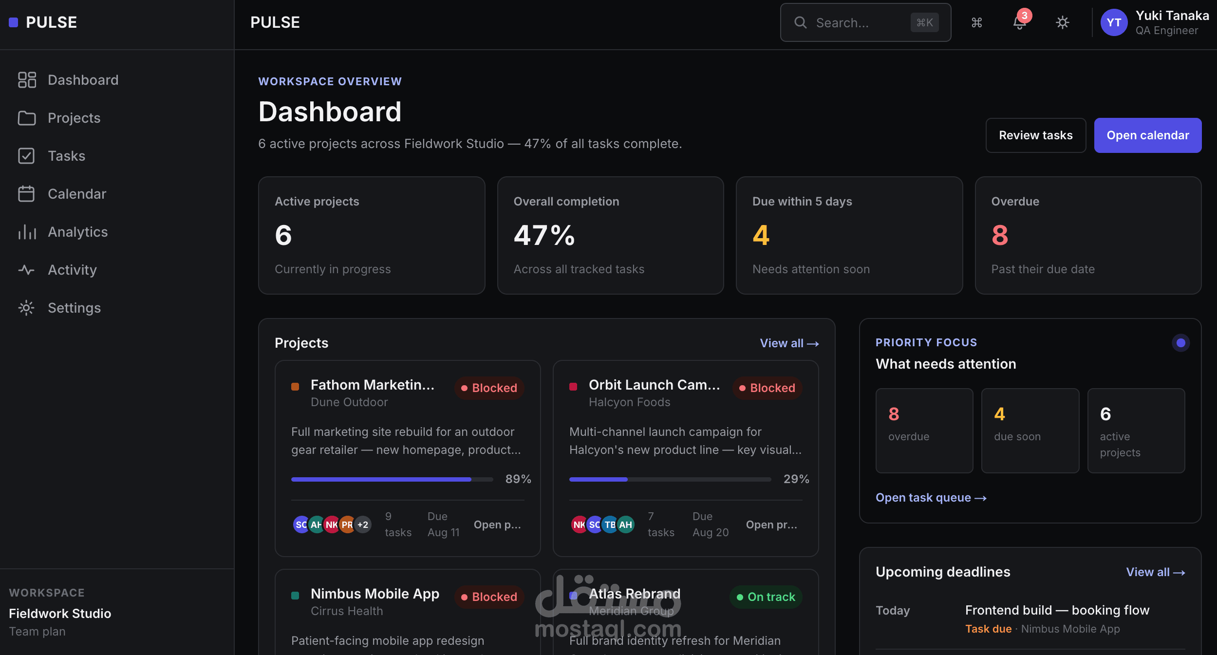 PULSE — لوحة تحكم SaaS للإنتاجية