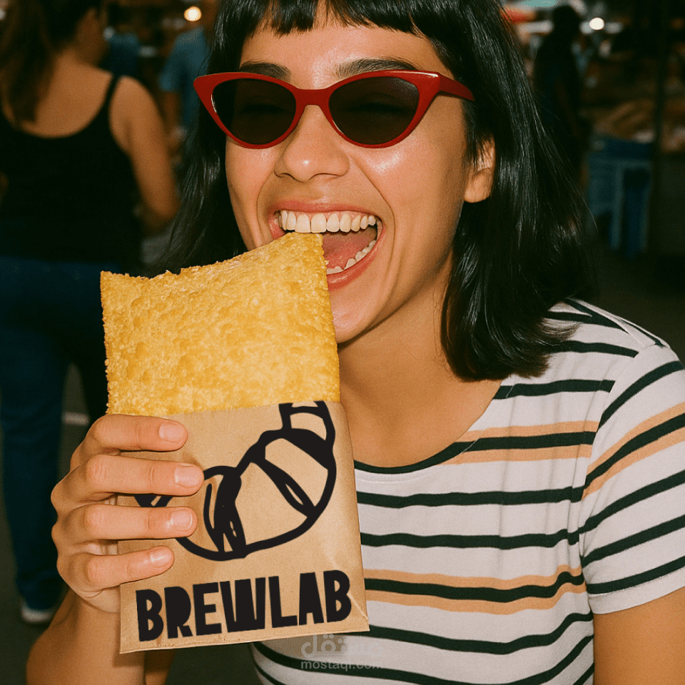 تطوير الهوية البصرية وتصميم بوستر إعلاني لـ Brewlab Coffee.