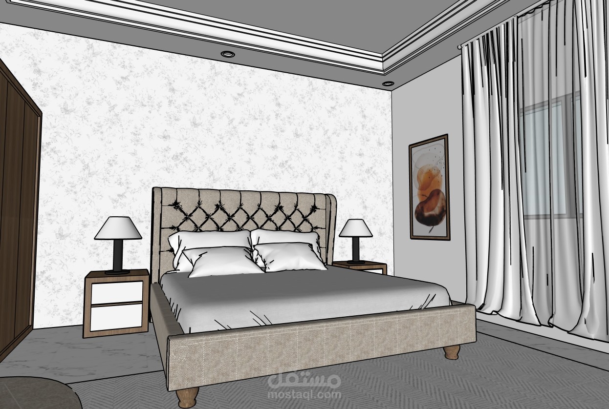 تصميم داخلي لغرفة نوم رئيسية "مودرن كلاسيك" - مشروع متكامل