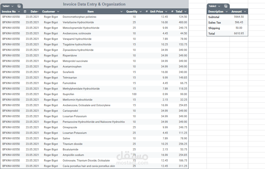 Invoice Data Entry and Structuring (إدخال وتنظيم بيانات الفواتير)