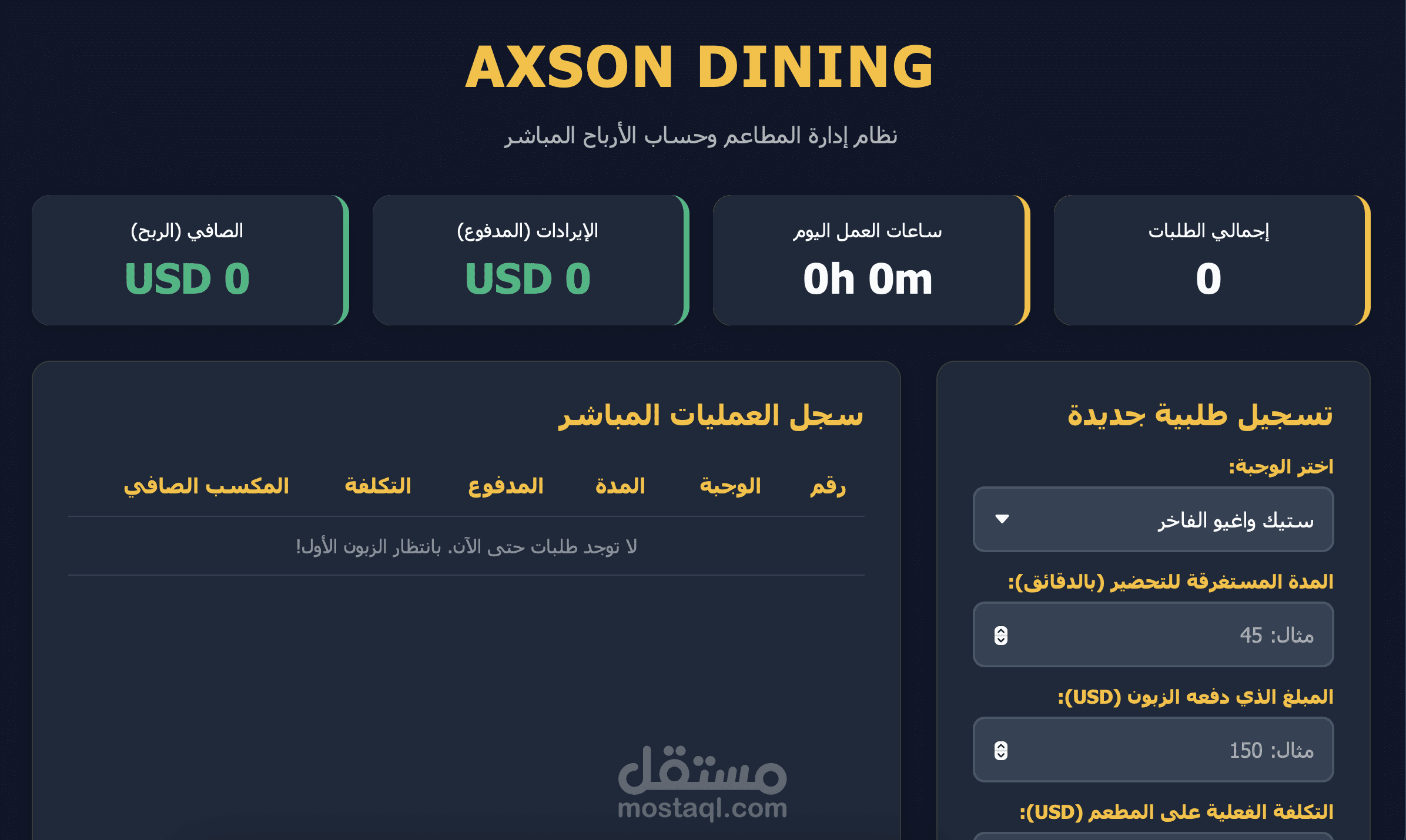 نظام AXSON DINING v1.0 لإدارة الموارد وحساب الأرباح