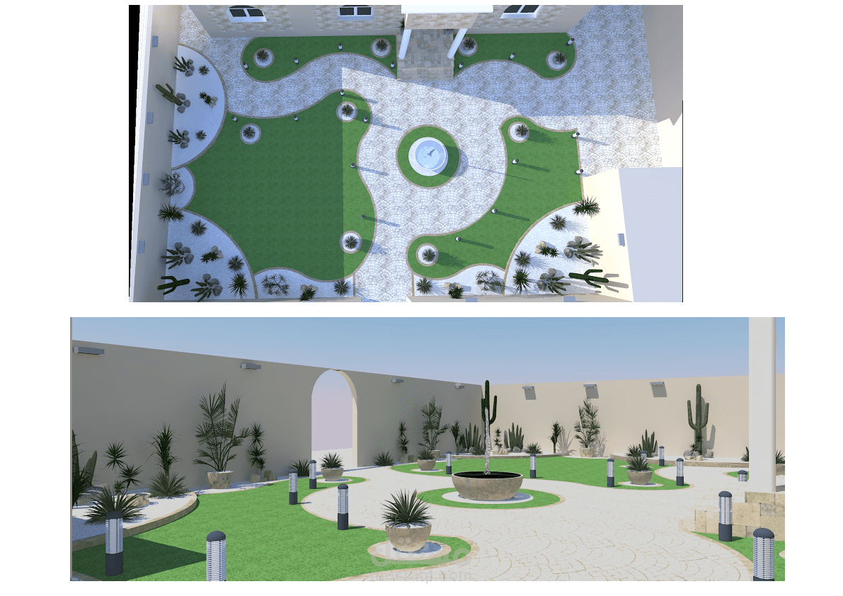 عمل مساحات خضراء  لمدخل الفيلا (المنزل)