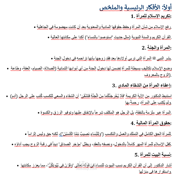 تفريغ وتحرير محتوى مرئي: مكانة المرأة في الإسلام وأنصاف القرآن لها