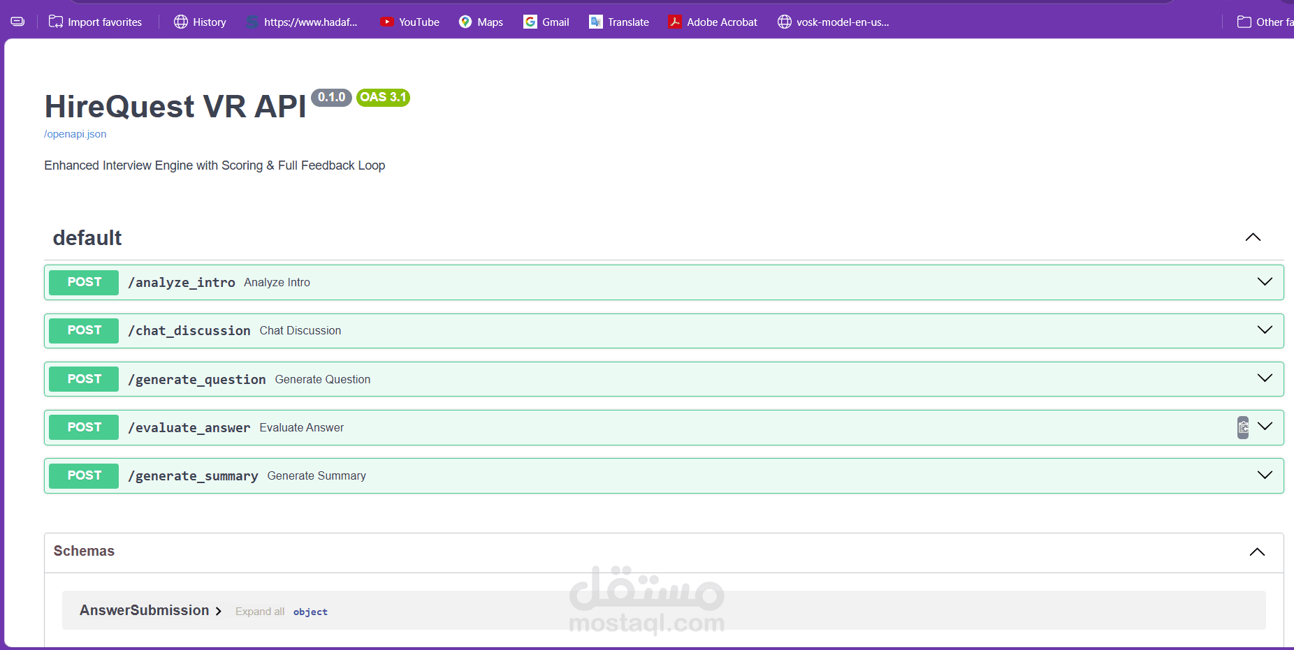 نظام ذكاء اصطناعي متكامل لمحاكاة مقابلات العمل (FastAPI + LLM)