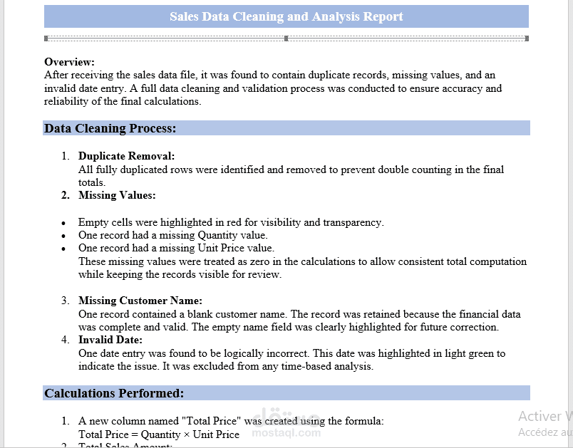 تنظيف وتحليل بيانات المبيعات وإعداد تقرير احترافي (تقرير تنظيف وتحليل بيانات المبيعات )