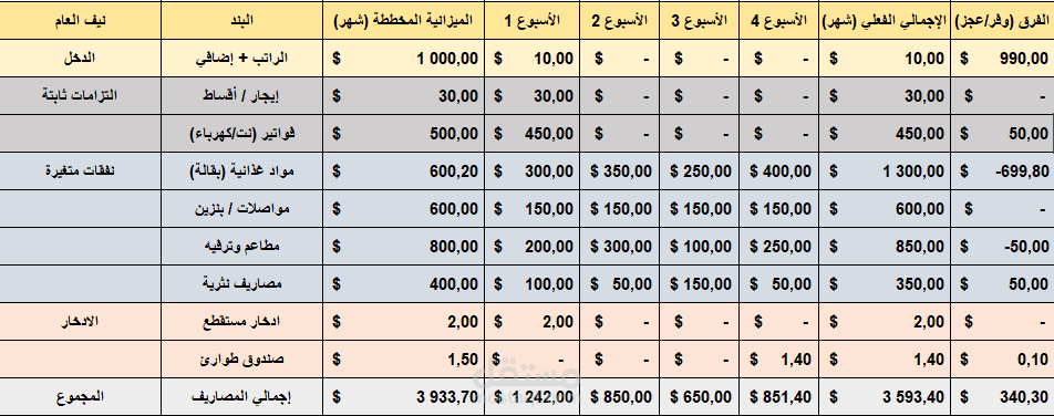 إعداد وتنظيم الجداول المالية (المصروفات) باحترافية