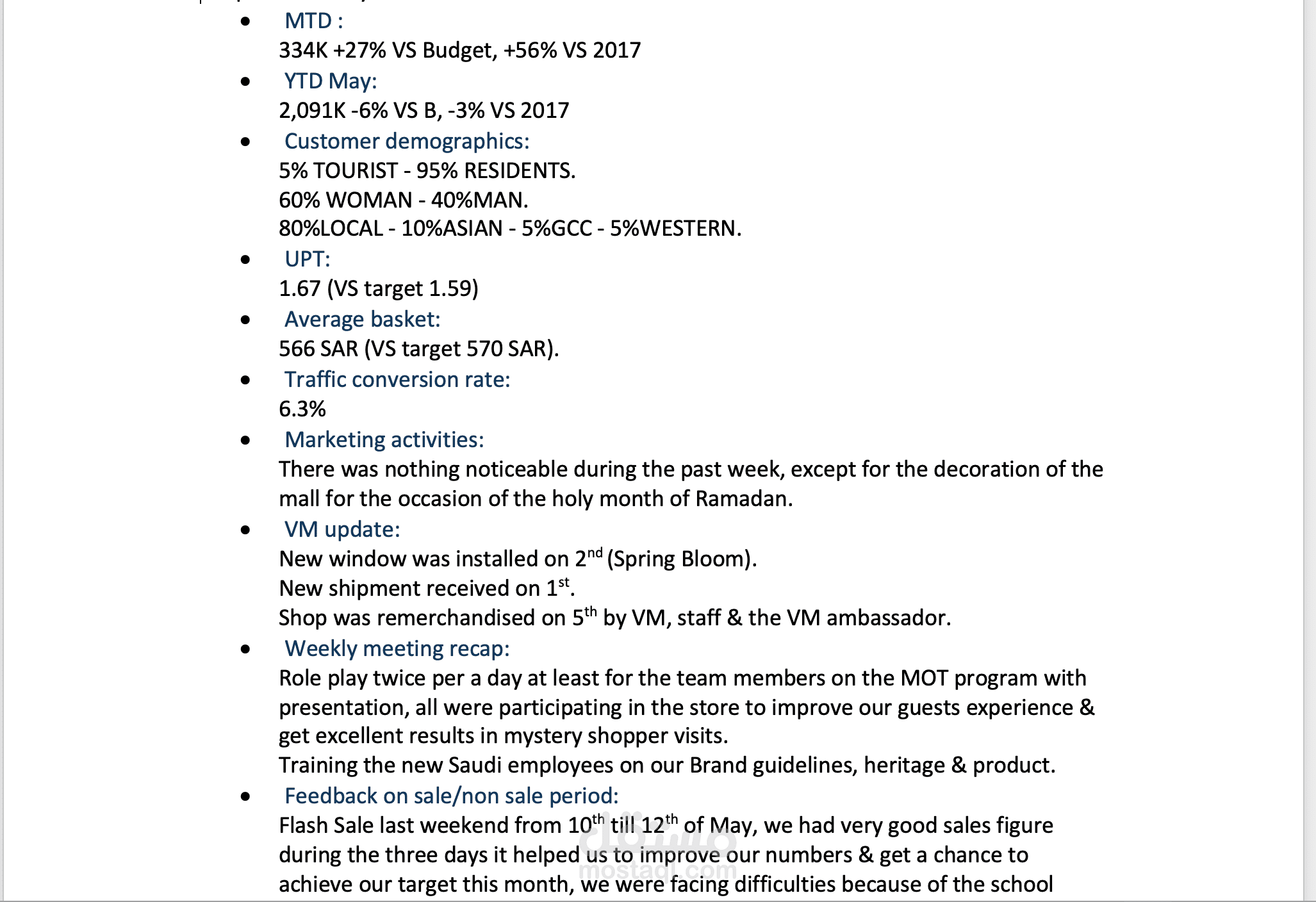 Weekly sales report